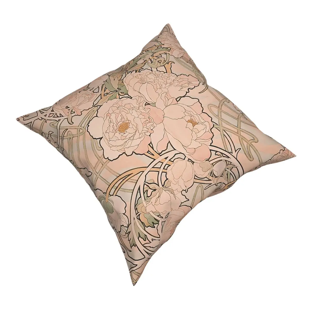 Alphonse Maria Mucha Peonies Apricot Pillowcover Decoration Alfons Cushion Cover Throw Pillow for Home Double-sided Printing