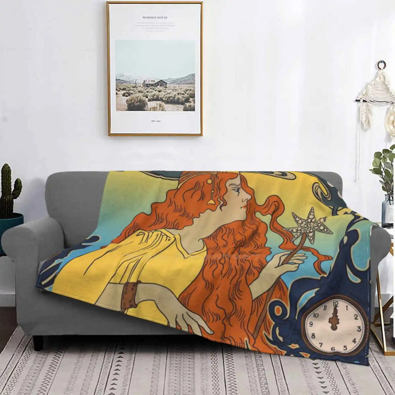 Creative Design Light Thin Soft Flannel Blanket French Art Nouveau Georges Melies Womens Wand Witch Magic Edwardian