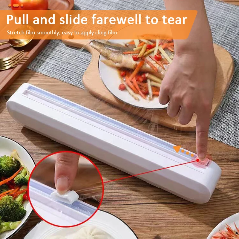 

Punch-Free Fixing Food Wrap Dispenser Cutter Foil Cling Film Wrap Dispenser Plastic Sharp Cutter Storage Holder Kitchen Tool