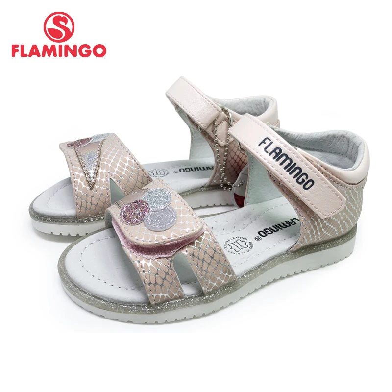 FLAMINGO  Summer kids Sandals Hook& Loop Flat Arched Design Chlid Casual Princess Shoes Size 25-30 For Girls 201S-RF-1830/1831