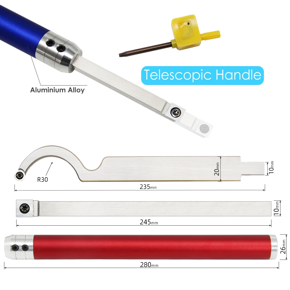 TASP Woodturning Tool Carbide Insert Cutter Swan Neck Wood Turning Chisel Blade & Aluminum Handle for WoodWorking Lathe Machine