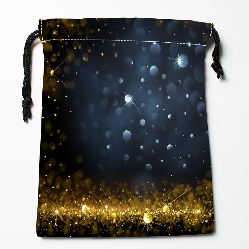 New Arrival Black Gold Pattern Drawstring Bags Print 18X22CM Soft Satin Fabric Resuable Storage Storage Clothes Bag Shoes Bags