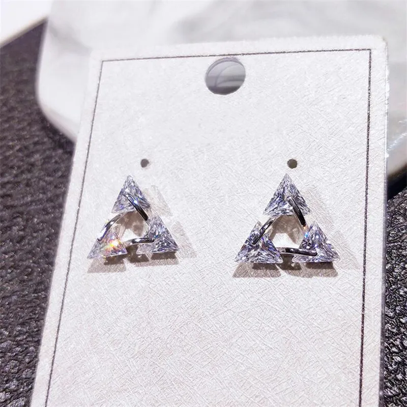 New Arrival Fashion Jewelry 925 Sterling Silver AAAAA  Cubic Zircon Girl Women Triangle Women Wedding Stud Earring Gift