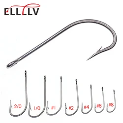 Elllv 50pcs #8 - 2/0 Stainless Steel Long Shank O'SHAUGHNESSY Hook Live Bait Fishhook Minnow Sculpin Saltwater Flies Tying Hook