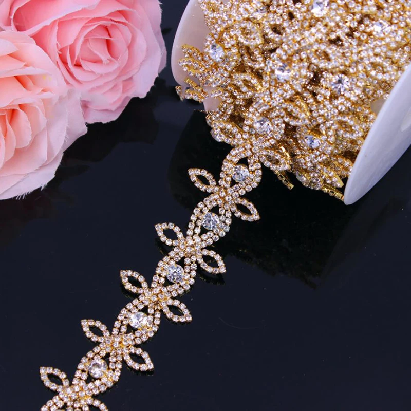 

10Yards Rhinestone Trim Handmade Rhinestone Applique DIY Design for Wedding Decorations Silver Rose Gold