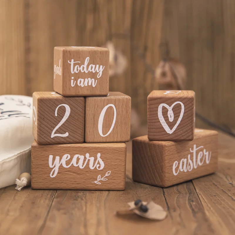 Baby Wooden Milestone Cards Wooden Block With Box Commemorate Baby Birth Photography Prop Block Newborn Photography Props Set