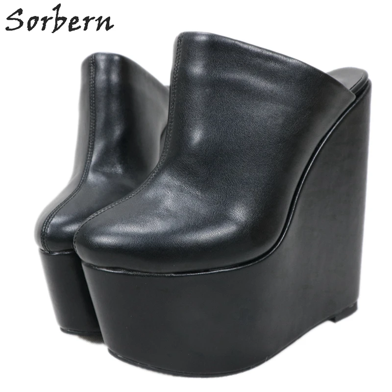 

Sorbern Fashion Thick Heels Women Mules Pump Wedge High Heel Shoe Plush Inside Winter Style Slip On Pump Mules Platform Custom