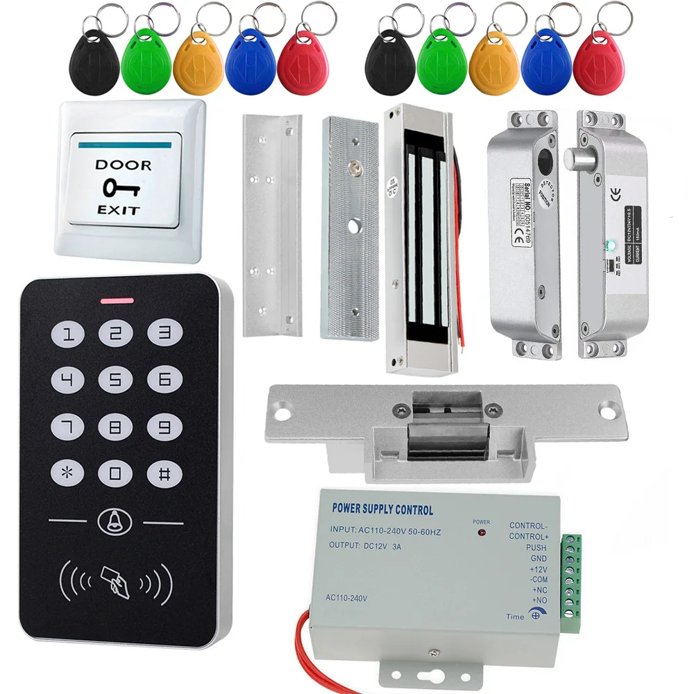 YiToo Door Access Control RFID Keypad + Power Supply + Electric 180KG Magnetic Lock Strike Door Locks for Home Safe