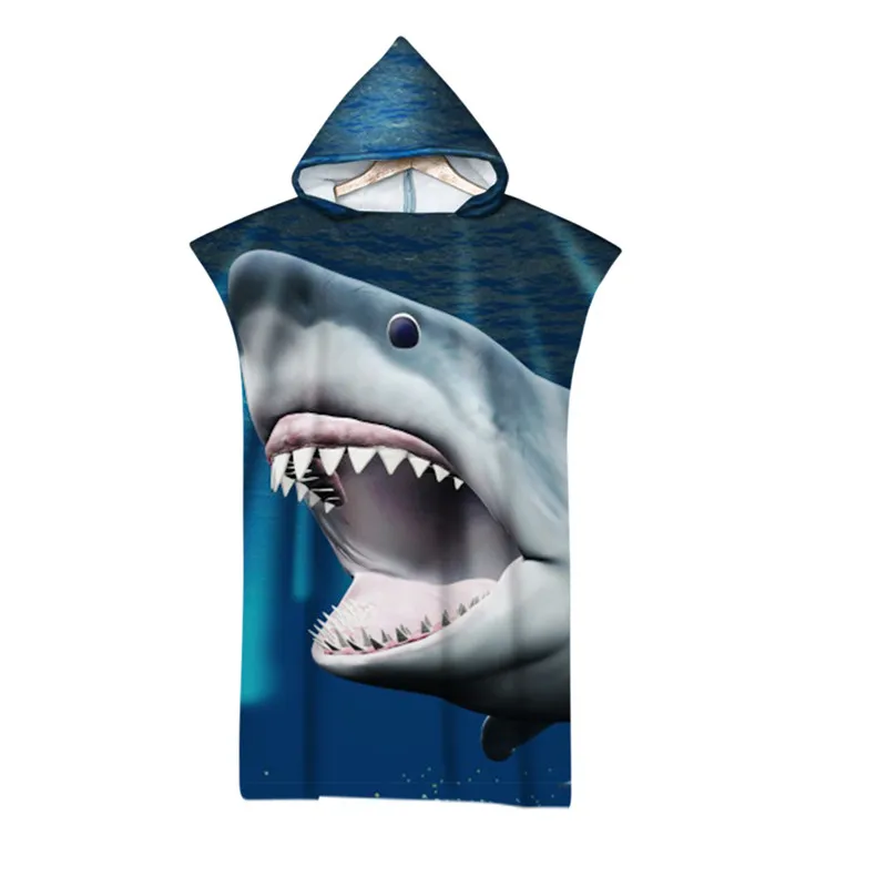 Custom Bath Beach Swimming Towel Microfiber Hooded Robe Towel Poncho for Pool Beach Surf Shark Fish Sea Woman Bathrobe Beachwear