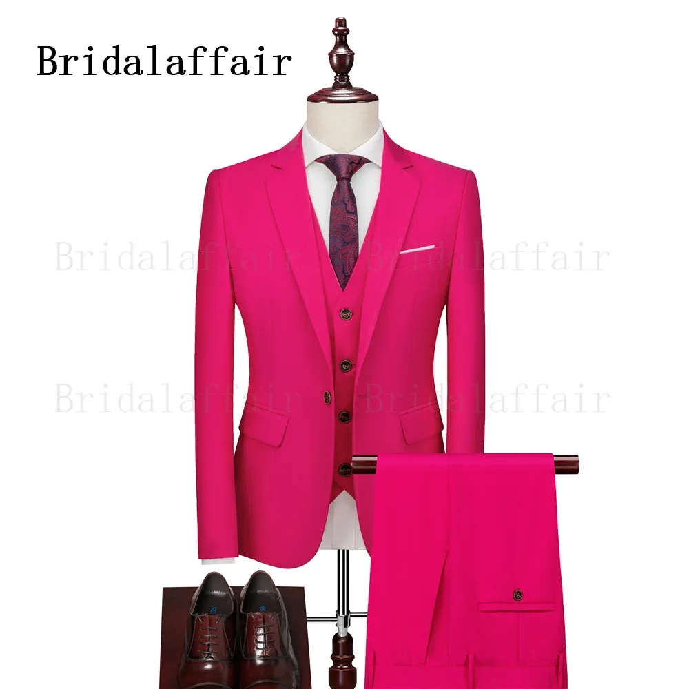 

Bridalaffair Mens Pink Suit Groom Wedding Wear Tuxedo Slim Fit Notch Lapel Formal Suit for Men 3 piece Blazer Vest Pants set