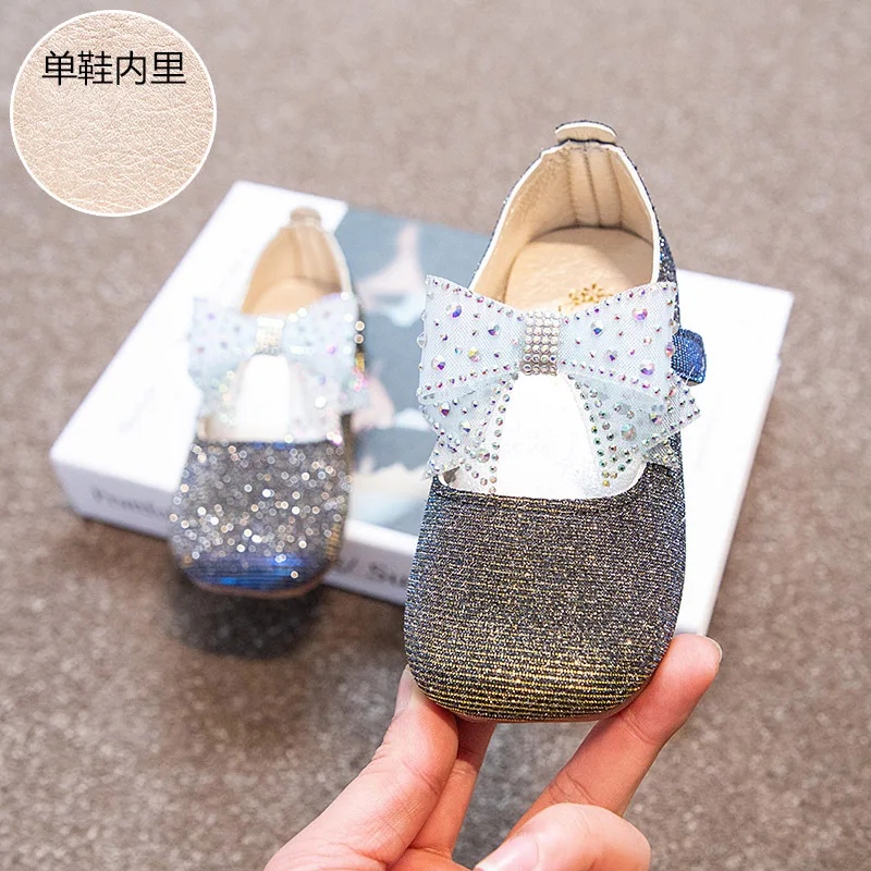 Spring Fashion Toddler Crystal Bow Leather Kids Dress Little Girls Party Shoes 2021 Princess Child Baby Girl 1 2 3 4 5 6 Years