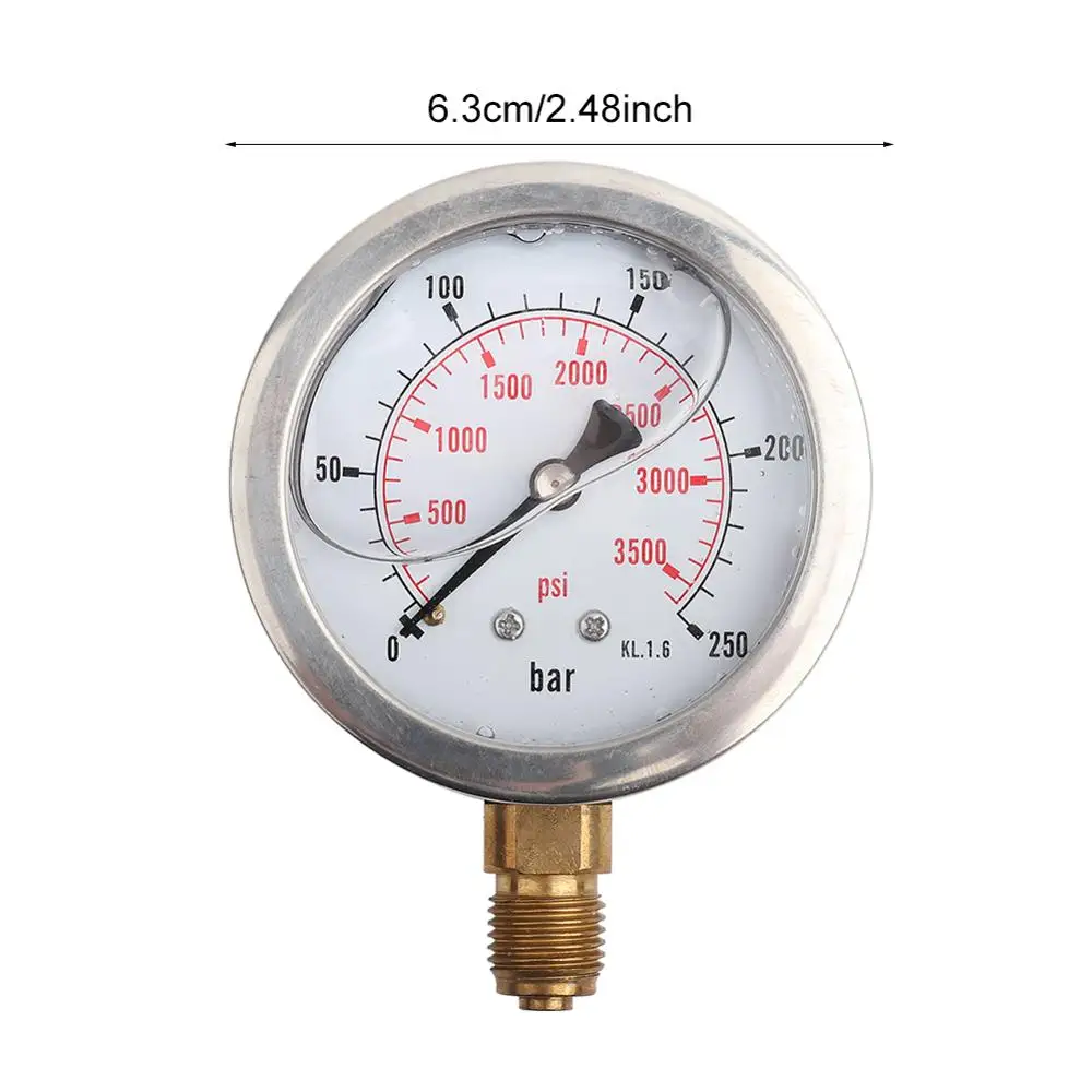 0-250Bar 0- 3750PSI G1/4 63mm Dial Meter Pressure Measuring Tool Hydraulic Water Pressure Gauge Hydraulic Pressure Gauge