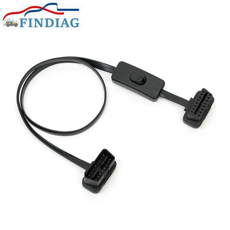 

30cm/60cm 16Pin OBD2 Extension Cable Adapter Cable Flat+Thin As Noodle OBDII Male To Female Socket Connector With ON/OFF Switch