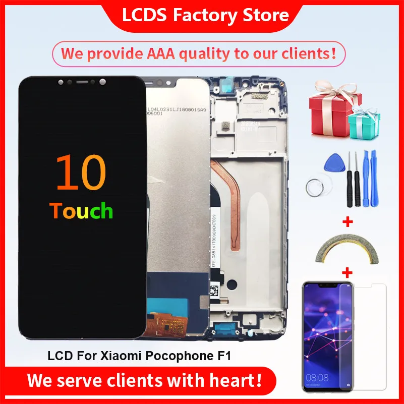 10-Touch AAA Quality LCD For Xiaomi Pocophone F1 LCD With Frame Display Screen For POCO F1 LCD Screen Display 6.18\