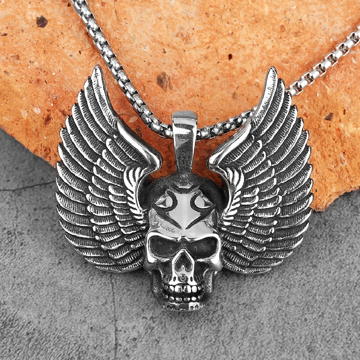 Fallen Angel Wings Skull Stainless Steel Men Necklaces Pendants Chain Punk for Boyfriend Male Jewelry Creativity Gift Wholesale