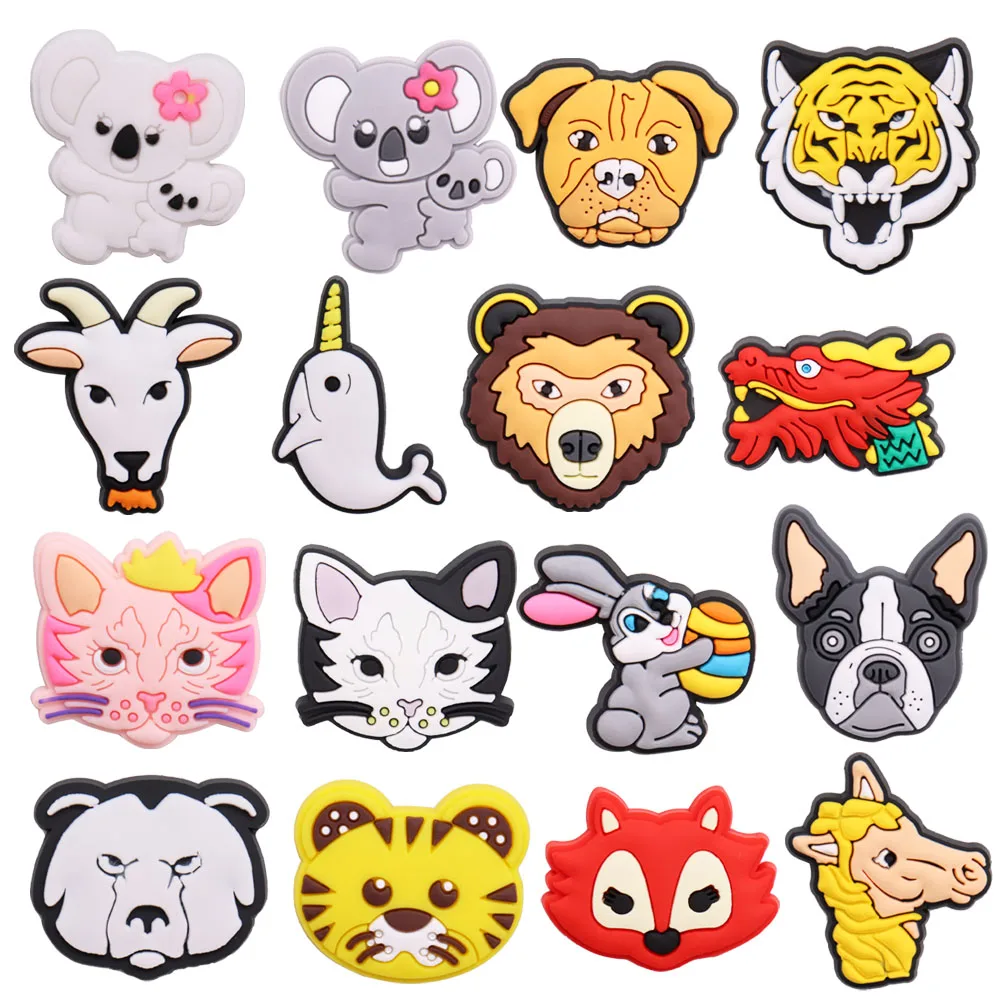 1PCS PVC Cartoon Shoe Charms Cat Fox Lion Dog Tiger Sheep Rabbit Dragon Horse Koala Slipper Accessories Sandals Shoes Decoration