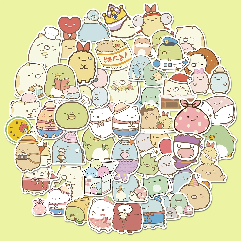 Sumikkogurashi สติกเกอร์การ์ตูนกระเป๋าแล็ปท็อป50ชิ้น/แพ็คสติกเกอร์วัสดุพีวีซีกันน้ำ DIY จักรยานกระเป๋าสเก็ตบอร์ด