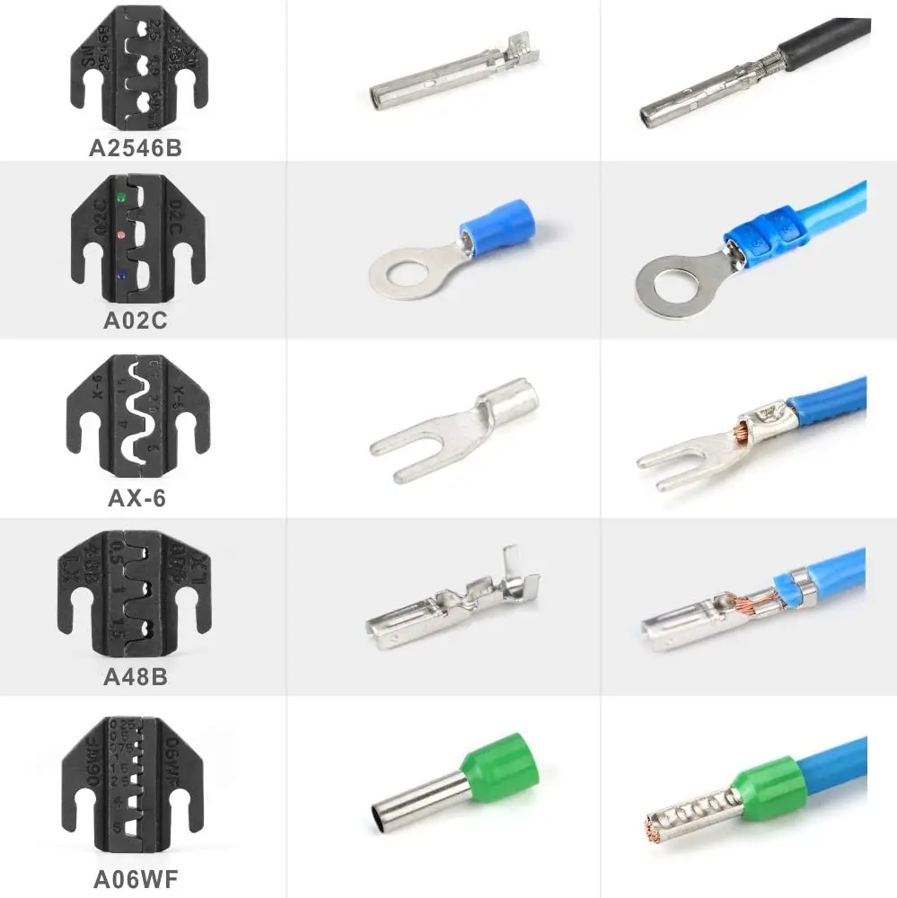 IWISS SN Series Quick Changing Wire Crimper Tool Set Connectors Crimping Plier Kit with 5 Changing Dies(2546B/48B/02C/06WF/6)