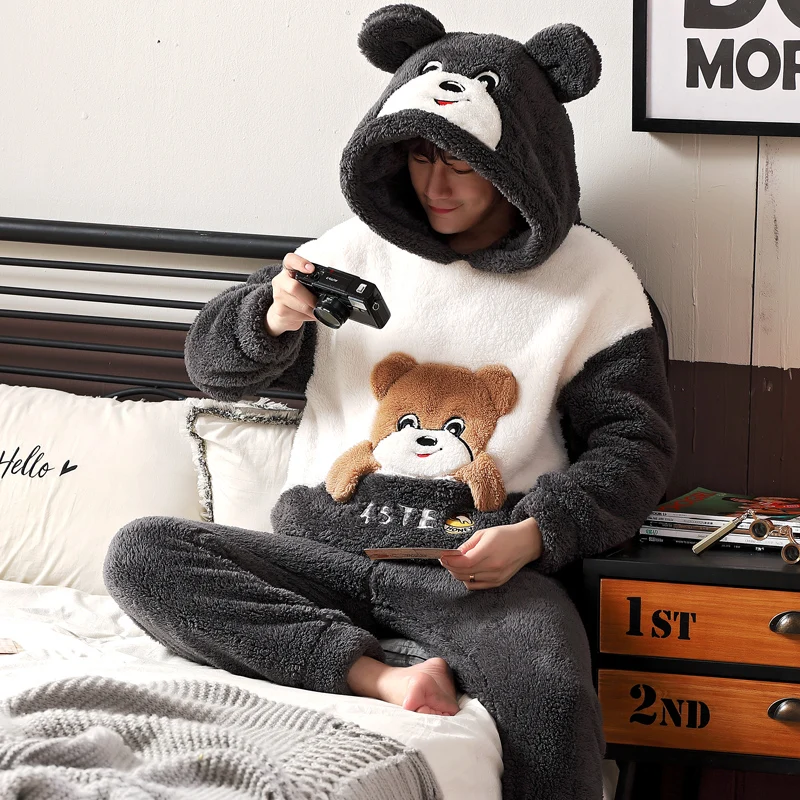 Women\'s Pajama Set Winter Family Pajamas Thick Flannel Homewear Female Warm Sleepwear Unisex Couples Tops Pants Man Home Clothes