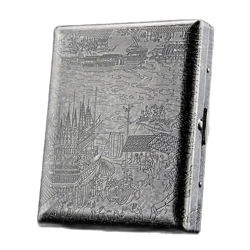 IMCO Metal Brass Cigarette Case for Thick Cigarette Boxes Carved Peony Solid Color 84mm Length