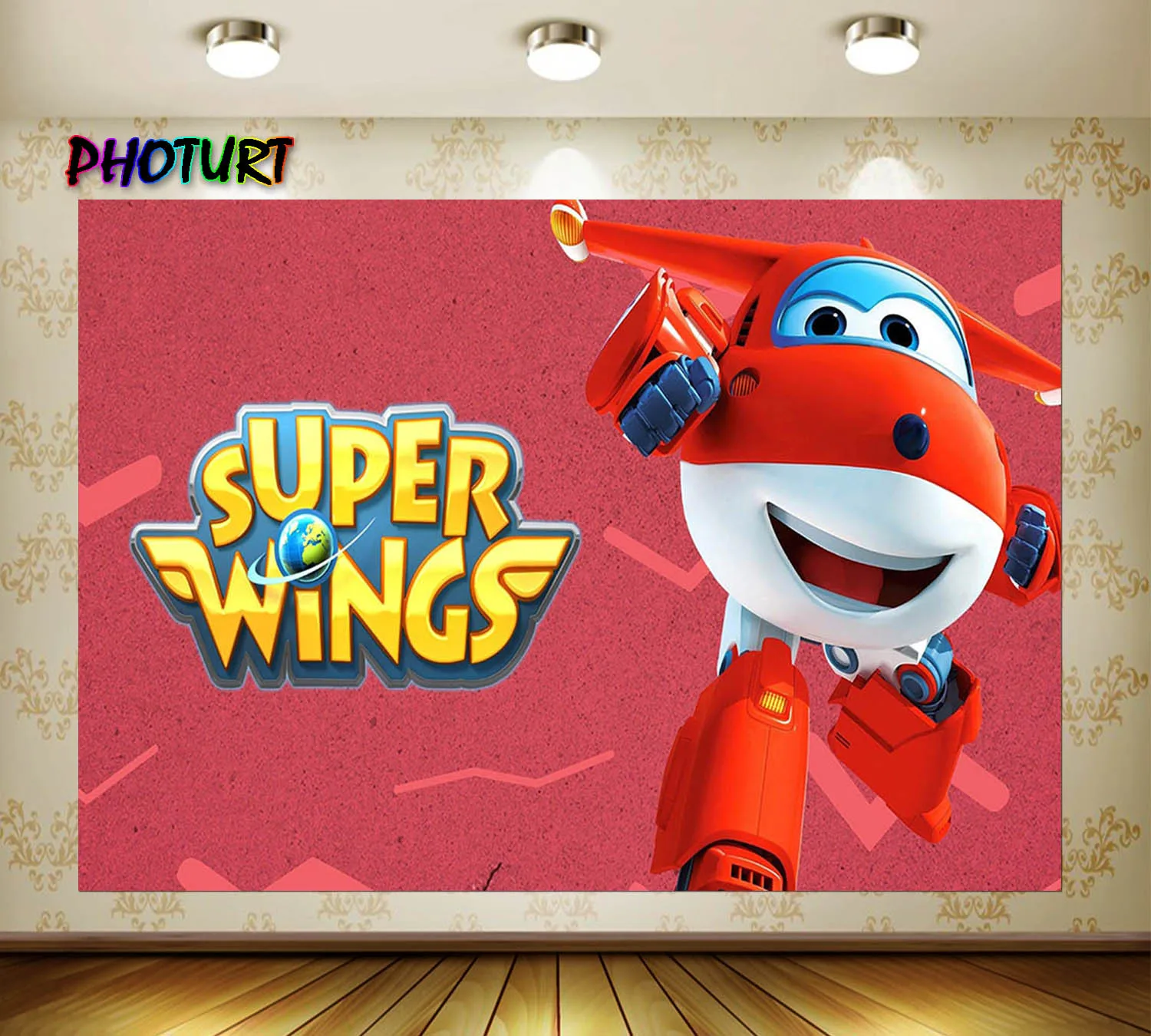 PHOTURT Super Wings Photography Backdrop Kids Birthday Party Background Red Plane Polyester Vinyl Photo Studios Props