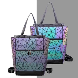 Mochila de lantejoulas luminosas geométricas brilhantes para mulheres, mochila escolar para adolescentes, novo, 2024