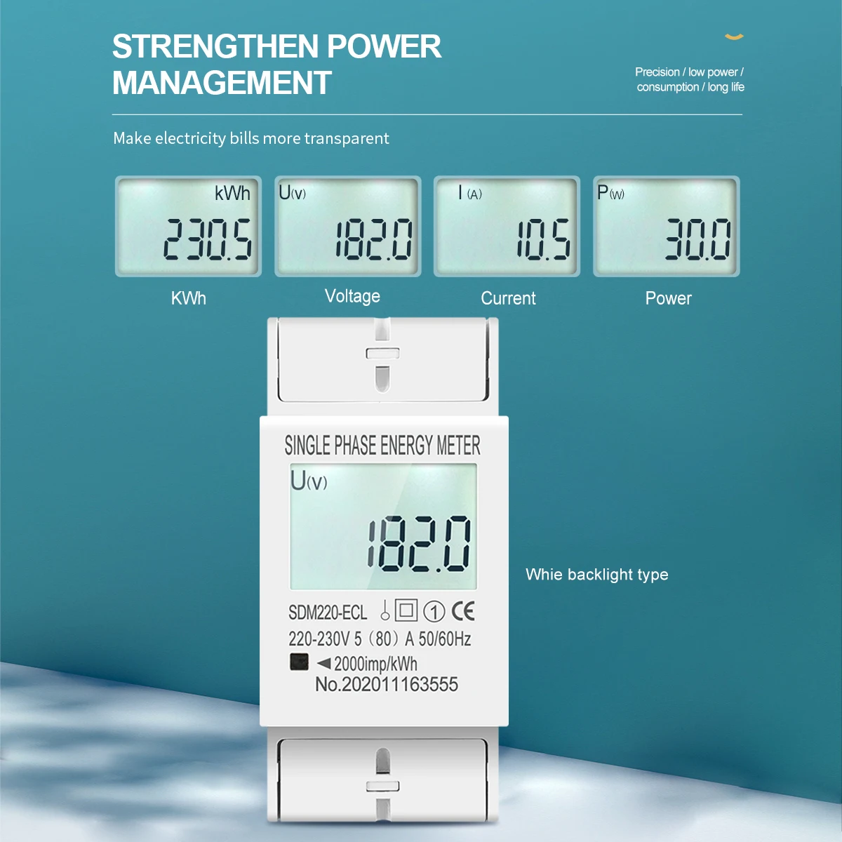 80A Din rail Single Phase Two Wire AC 220V 230V 50Hz/60Hz LCD Digital Display Power Consumption Energy Electric Meter kWh