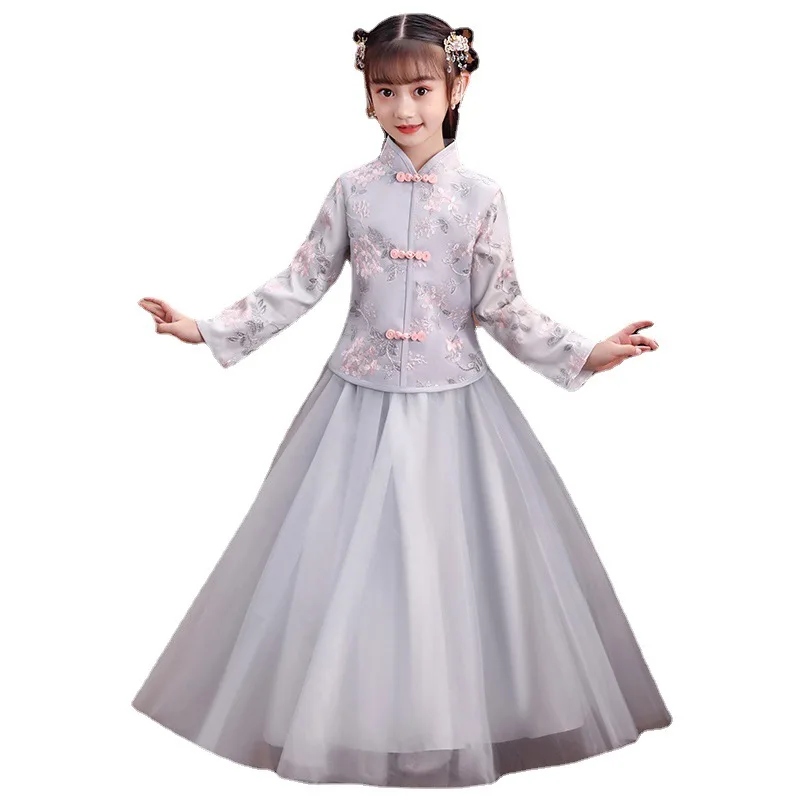 Autunno inverno ricamo bambini Tang vestito cinese adorabile tradizionale bambini antichi Hanfu ragazze eseguire costumi