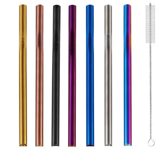 215*12mm Stainless Steel Straw 7 Colors Colorful Drinking Reusable Straight Large Straws free laser logo