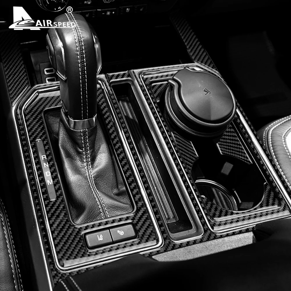 Carbon Fiber for Ford F150 2015 2016 2017 2018 2019 2021 Accessories Interior Trim Car Gear Shift Panel Water Cup Holder Sticker