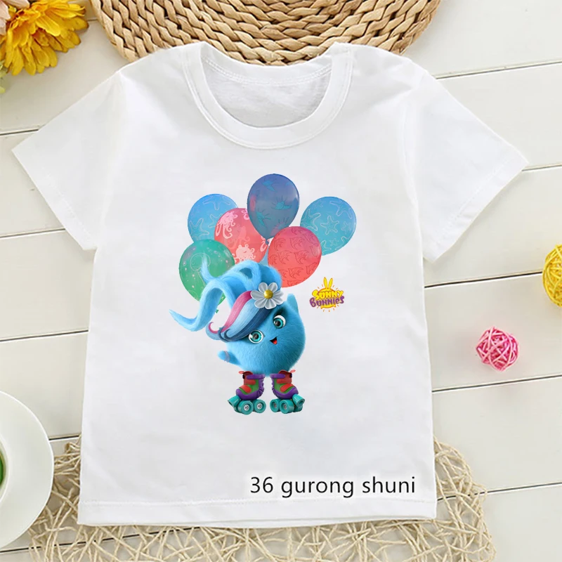 Kaos anak perempuan motif kartun, baju atasan anak perempuan modis, Kaus anak laki-laki menyenangkan musim panas, kaus gambar kartun Sunny Bunnies