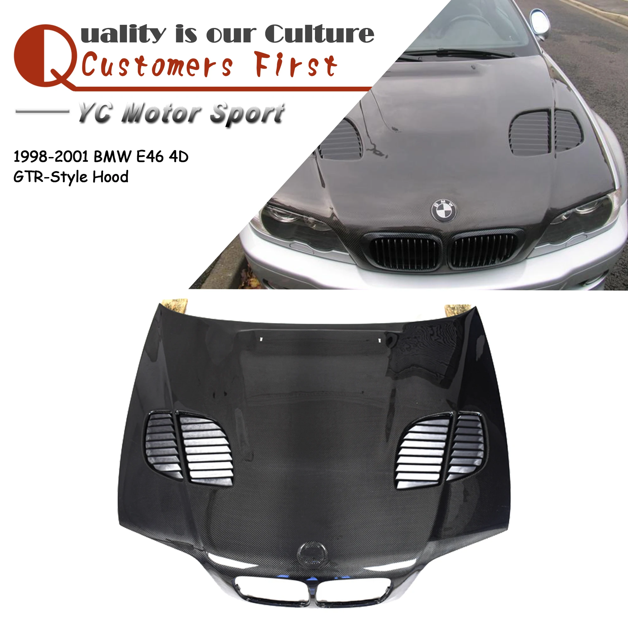 Car Accessories CF Carbon Fiber GTR-Style Hood Cover Fit For 2002-2005 BMW E46 2D GTR-Style Hood Bonnet Car-styling