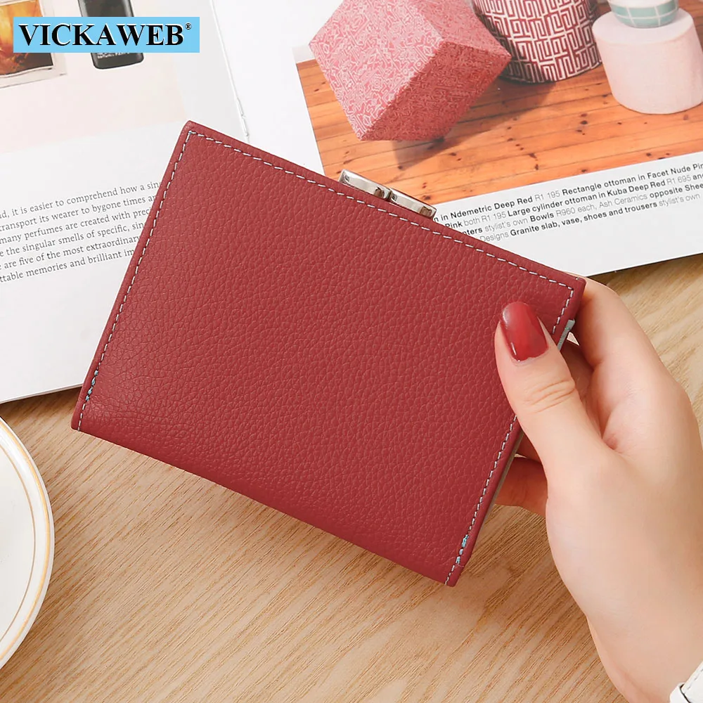 VICKAWEB Women Small Wallet Colorful Genuine Leather Female Purse Womens Wallets Ladies Fashion Women's Money Purses Hasp Clutch