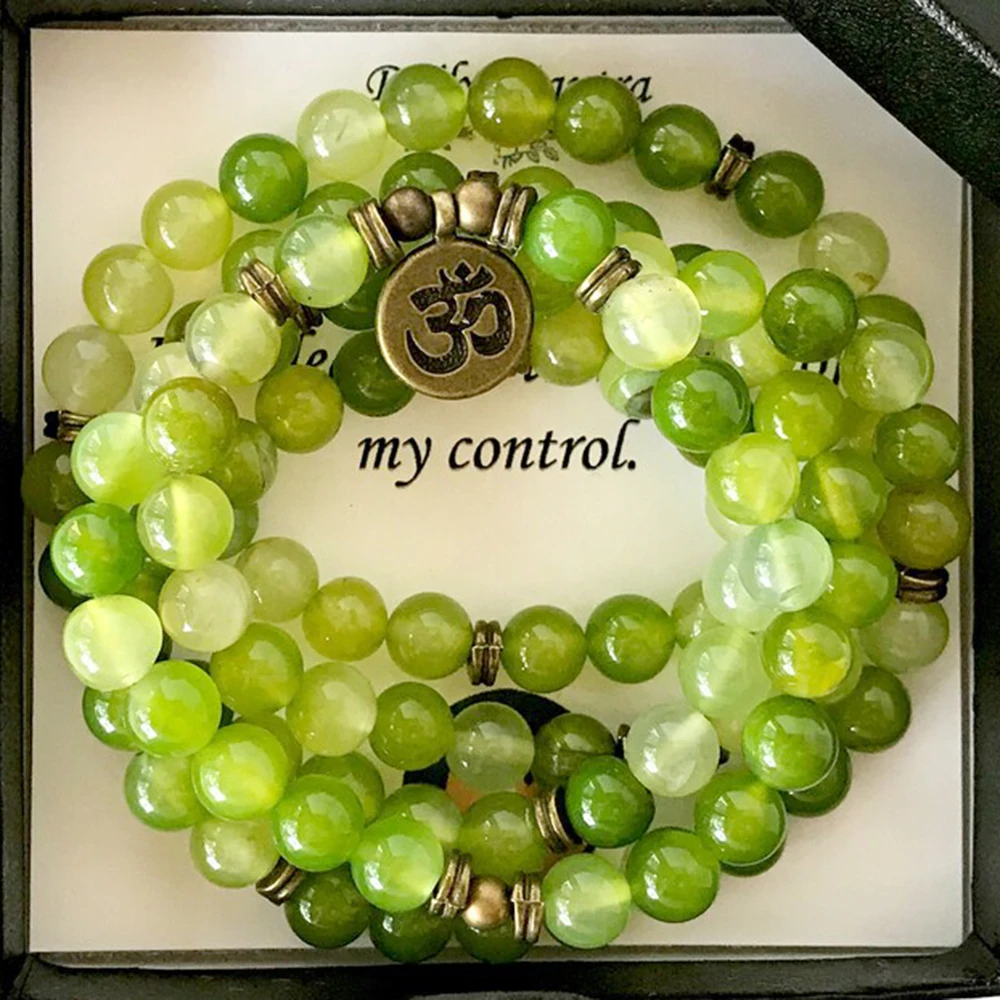 MG1361 New Design Australian Green Agate Gemstone 108 Mala Bracelet Womens Spiritual Balance Yoga Mala Beads Jewelry