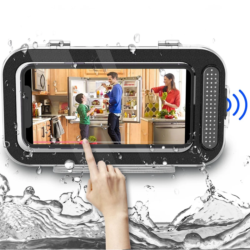 Shower Phone Holder Waterproof Wall Mount Bathroom Phone Holder Box Touchable Screen Sealed Phone Box for Phones Under 6.8 Inch