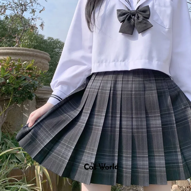 [Charcoal Grey] Girl's Summer High Waist Pleated Skirts Plaid Skirts Women Dress For JK School Uniform Students Cloths