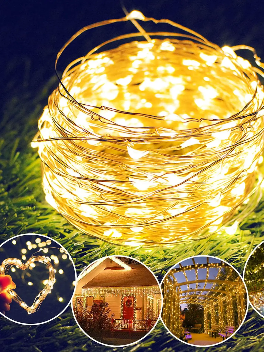 Cadena de luces de hadas LED USB, iluminación de vacaciones, cable plateado impermeable con control remoto para decoración de bodas y fiestas de Navidad, 5m, 10m, 20m