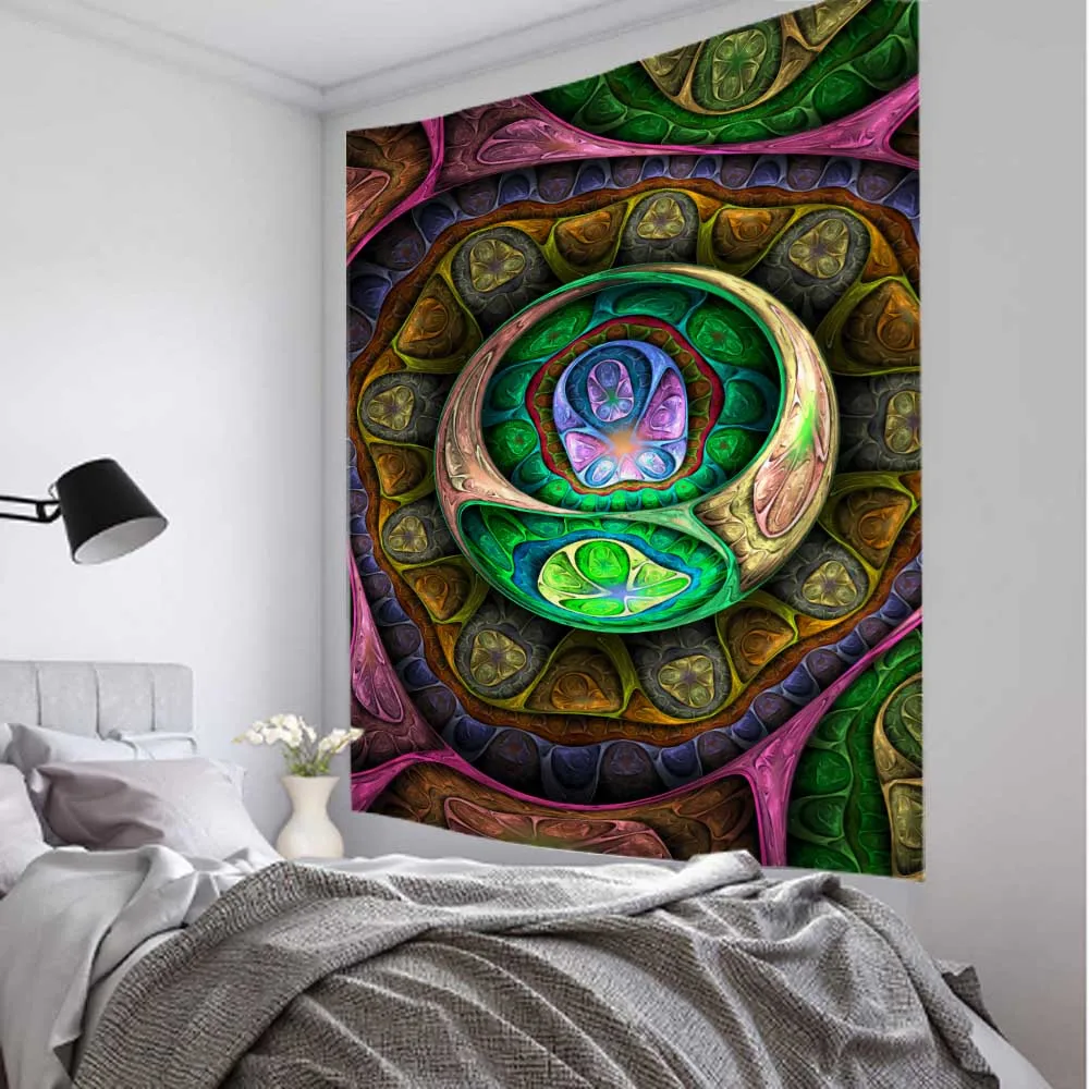 Psychedelic Fractal Art Tapestry Dream Mandala Wall Hanging Witchcraft Boho Hippie Aesthetics Room Decor Home Wall Decor