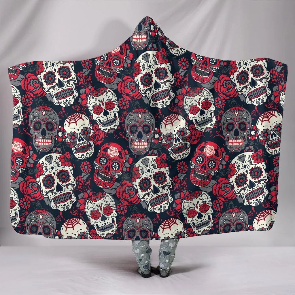 

Sugar Skull Roses 3D Printed Wearable Blanket Adults For Kids Various Types Hooded Blanket Fleece blanket