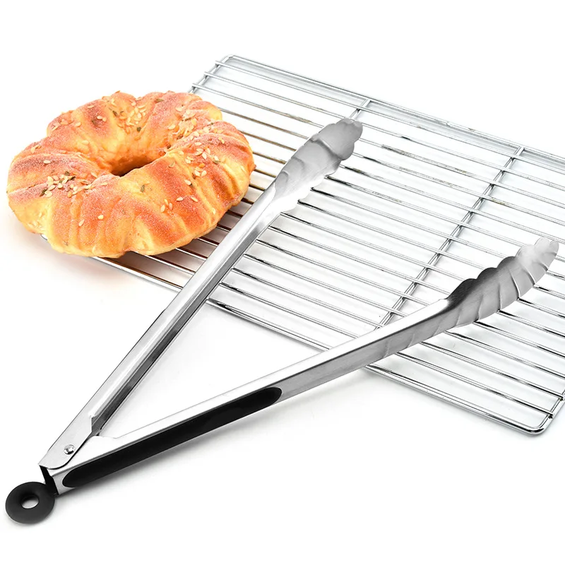 9/12 Inch Stainless Steel BBQ Grilling Tongs Salad Bread Barbecue  Serving Tong Creative Non-Slip Handle Metal Kitchen Gadgets