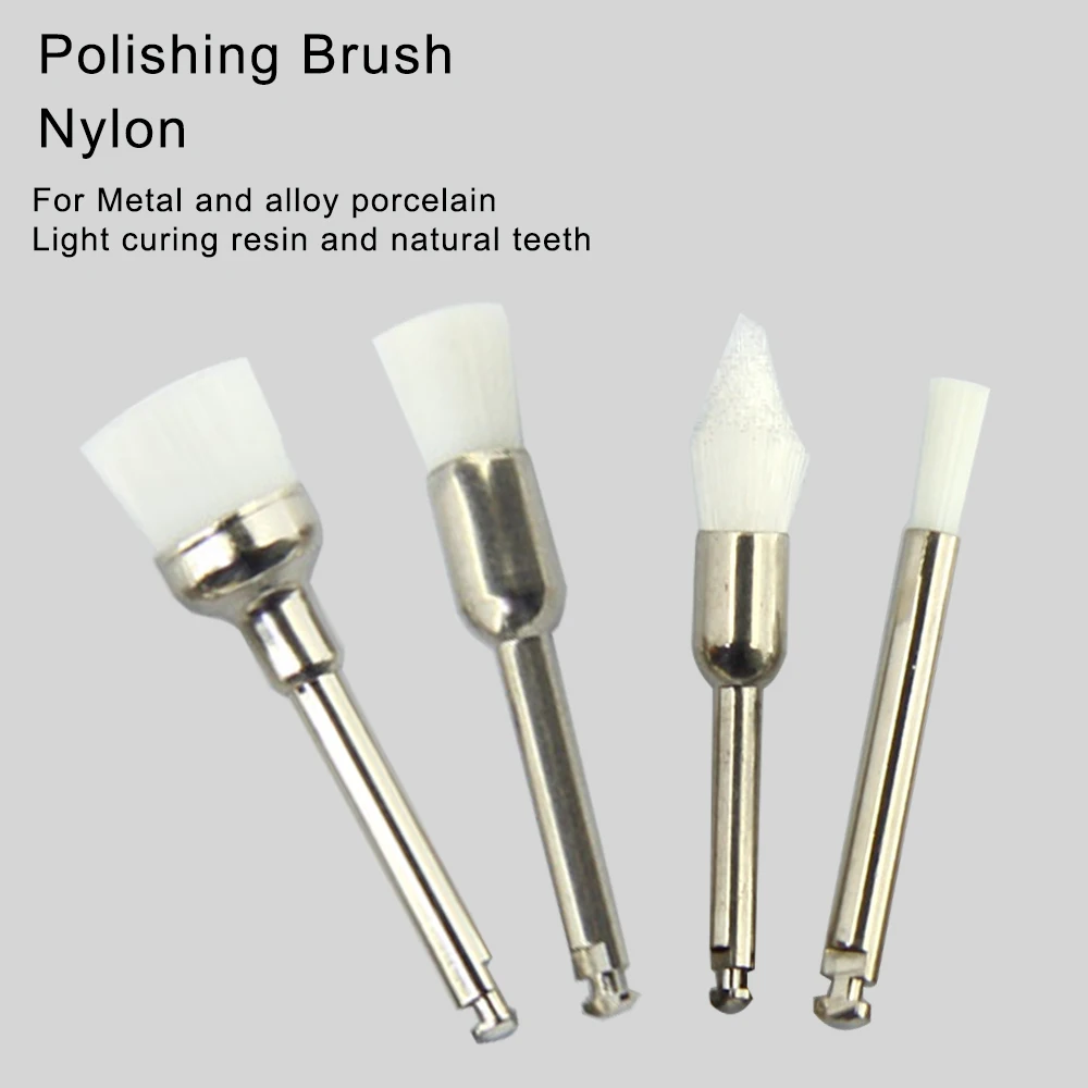 5pcs/pack Nylon Dental Polishing Brush Ceramic Teeth Polishing Tool For Low-Speed Handpiece Light Curing Resin Natural Teeth