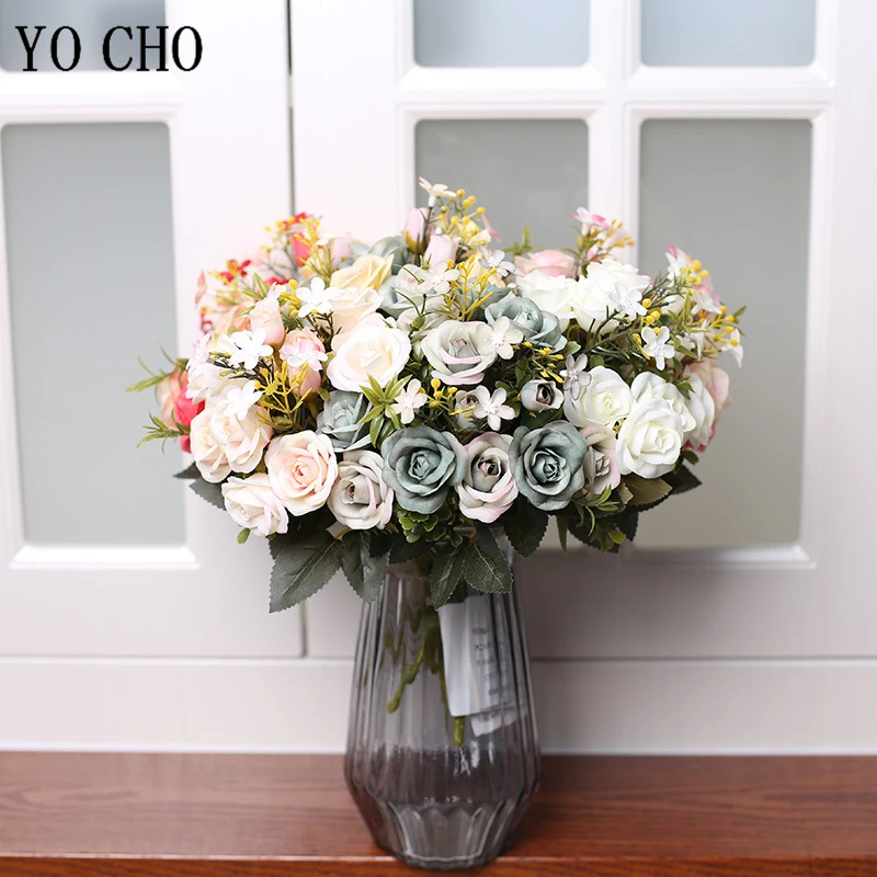 5 ramos pequenas rosas rosa de seda artificial flores rosas bouquet de noiva flores para casamento festa em casa decoração da mesa flores falsas