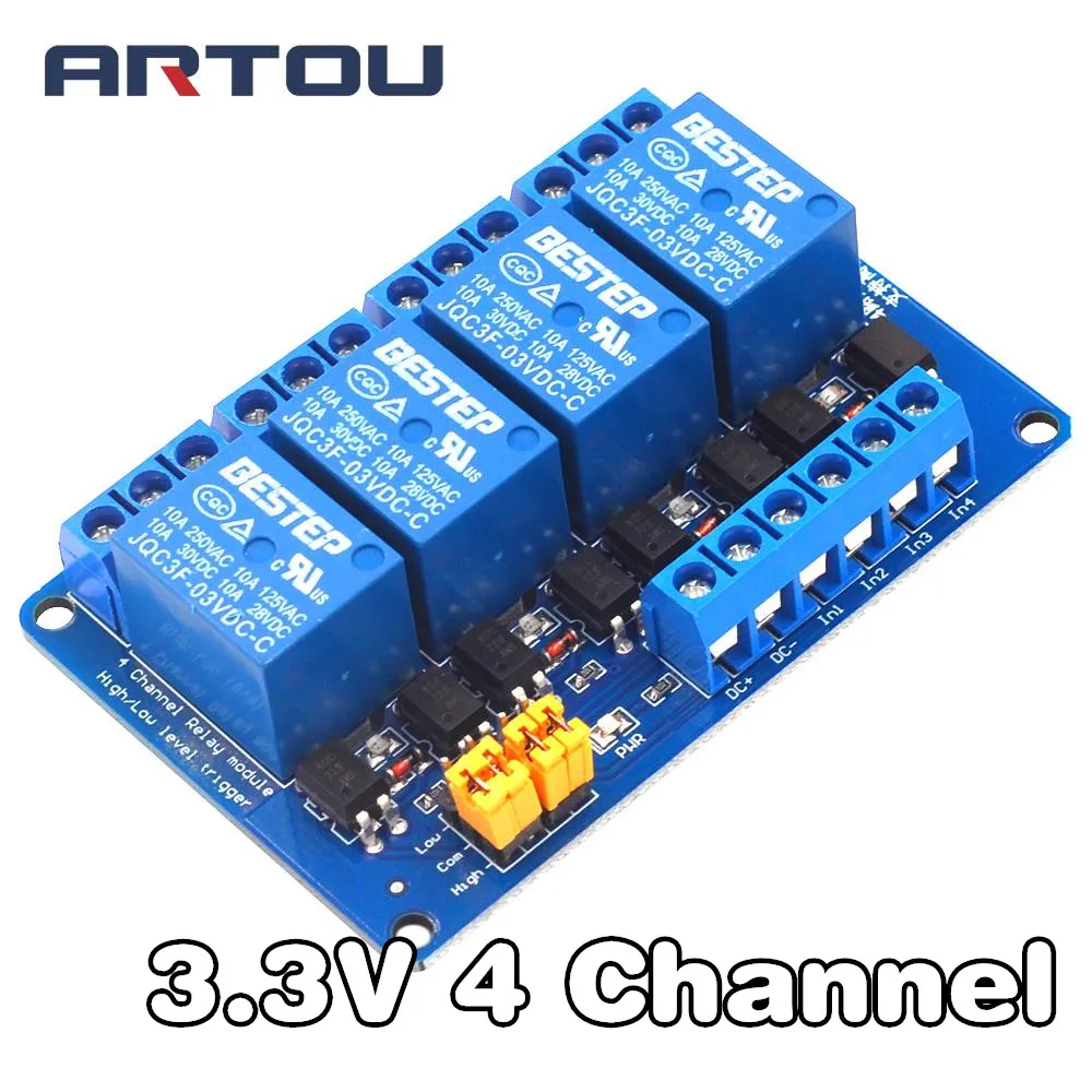 3.3V 4 Channel Relay Module High and low Level Trigger Dual Optocoupler Isolation 3.3V Relay Module for Arduino