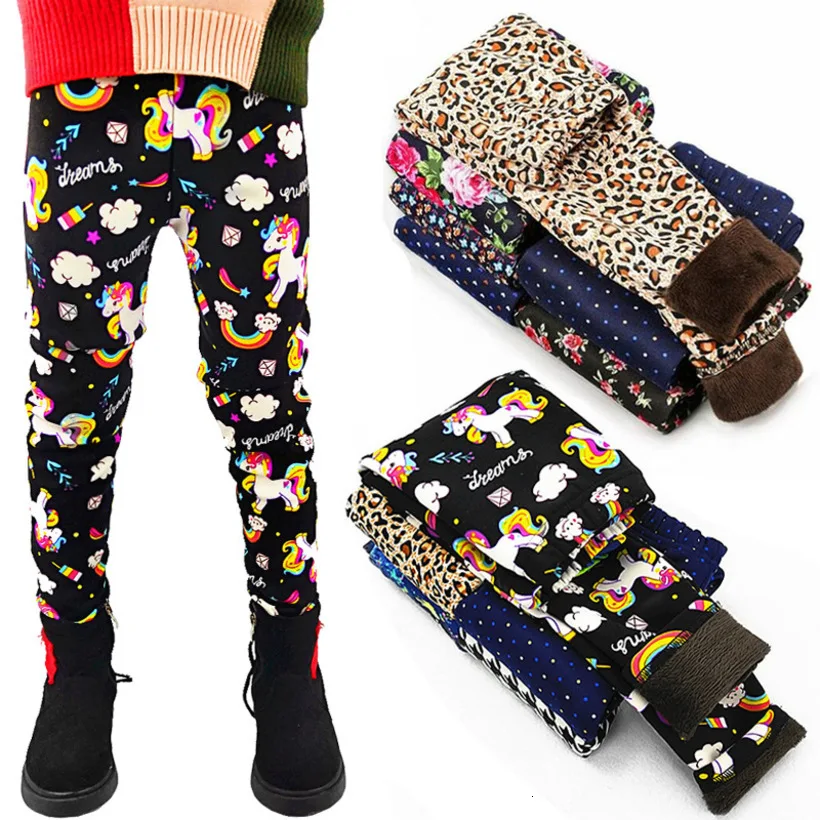 Winter Girls Leggings 2022 Thick Warm Girls Pants Leopard Plus Velvet Kids Leggings Plush Children Trousers Girls Clothes