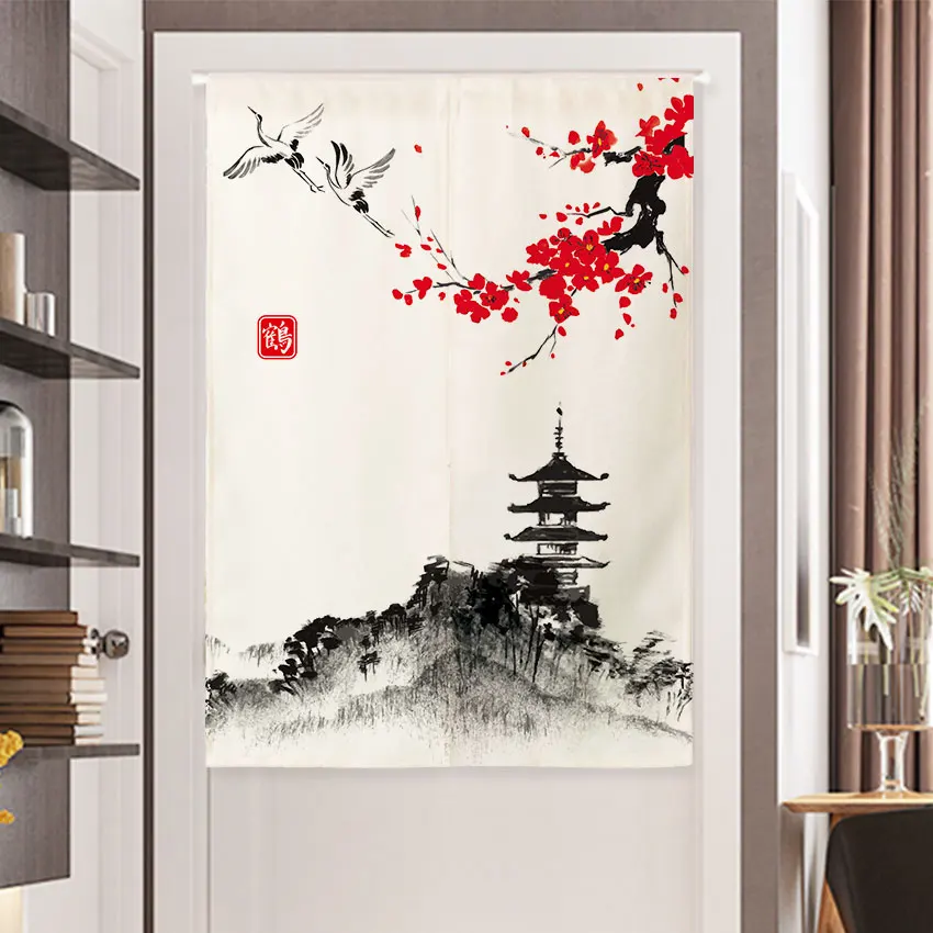 Japanese Noren Door Curtain Hanging Curtain Linen Door Screen Room Partition Doorway Curtains for Kitchen Bedroom Restaurant