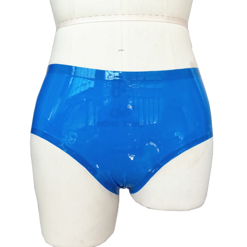 Natural Latex Women Briefs Transparent Blue Rubber Tight Shorts XXXL Plus Size Custom Made Panties Handmade UnderwearS-LPW085