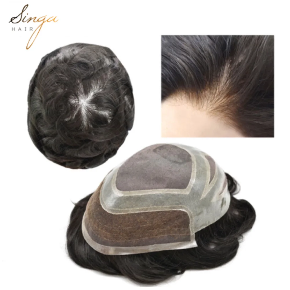 Mens Toupee French Lace Hair Replacement System Lace Front Hair Piece For Men European Human Hair Toupee.