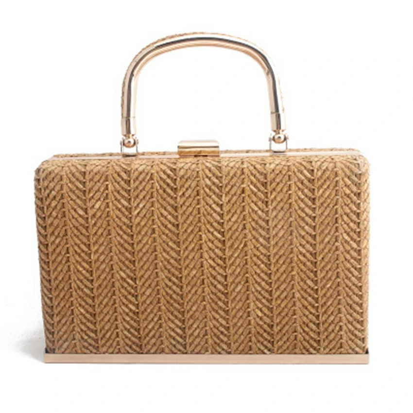 

2019 summer new hand-woven woven straw bag Japanese and Korean style metal portable banquet bag handbag