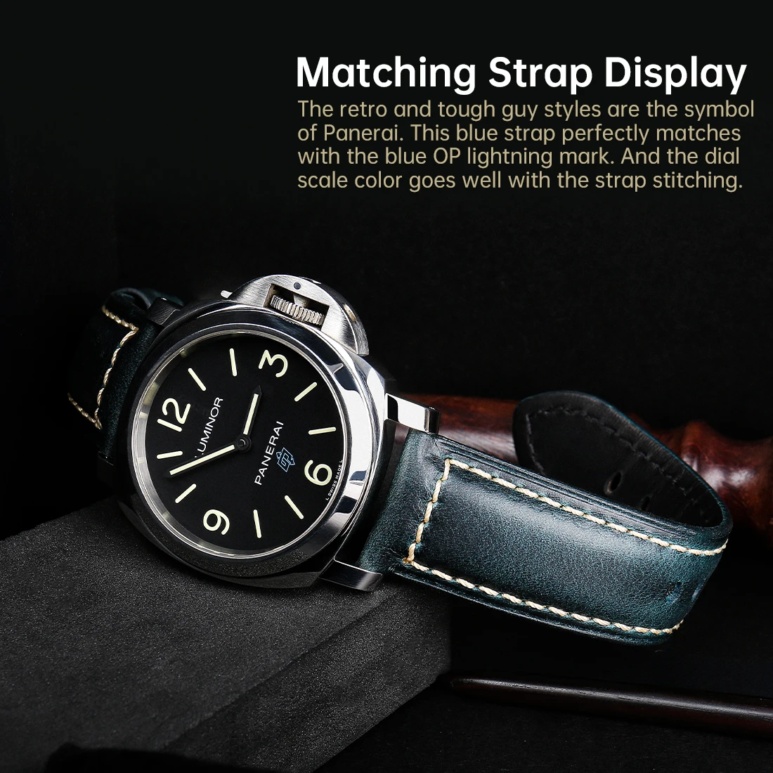 Handmade Watchband Blue 20mm 22mm 24mm With Black Buckle Vintage Oil Wax Leather Watch Strap For Fossil Watch Band