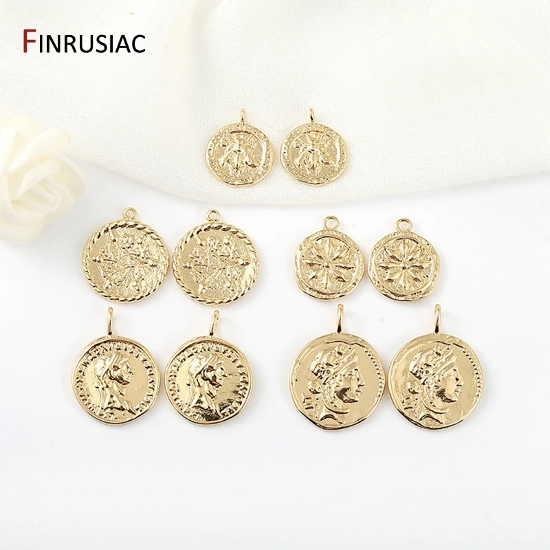 2022 Trendy Design 5 Types Charms,Bee / Flower / Portrait Pattern Round Commemorative Coin Pendant DIY Jewelry Making Accessory